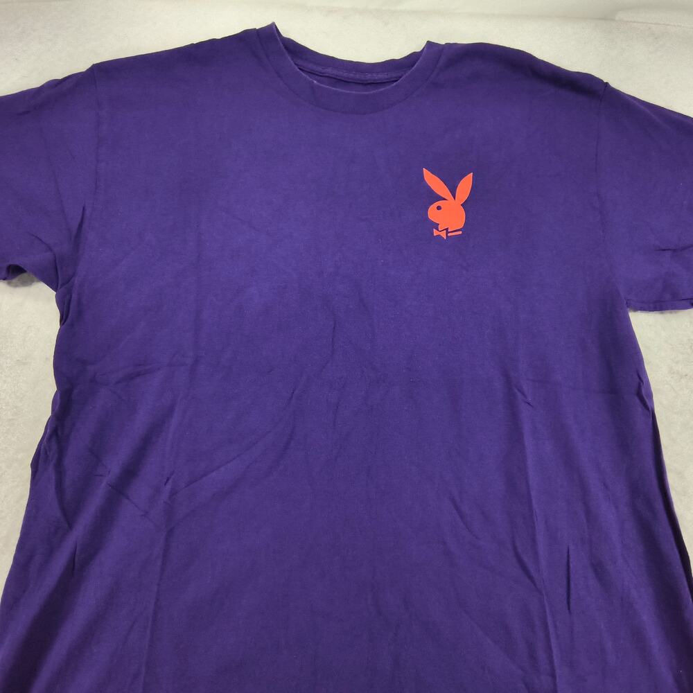 Playboy Graphic Casual Short Sleeve Crew Neck T Shirt Mens Size Large L Purple